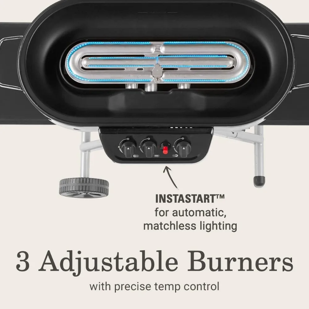 RoadTrip 285 Portable Stand-Up Propane Grill, Gas Grill with 3 Adjustable Burners & Instastart Push-Button Ignition