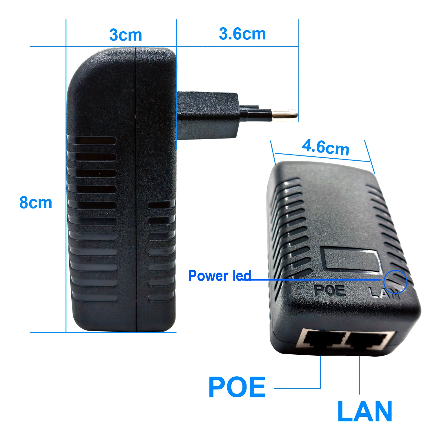 Diagram showing PoE power injector wiring layout