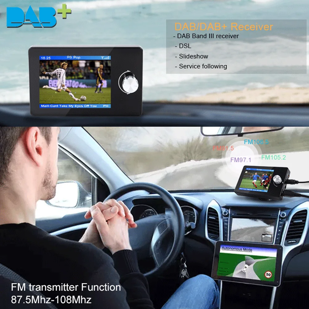 Car Multimedia Player 2.8 Inch Color Screen DAB/DAB+ Digital Broadcast Receiver For European Cars Video Display FM Transmitter MP3 Digital AUX