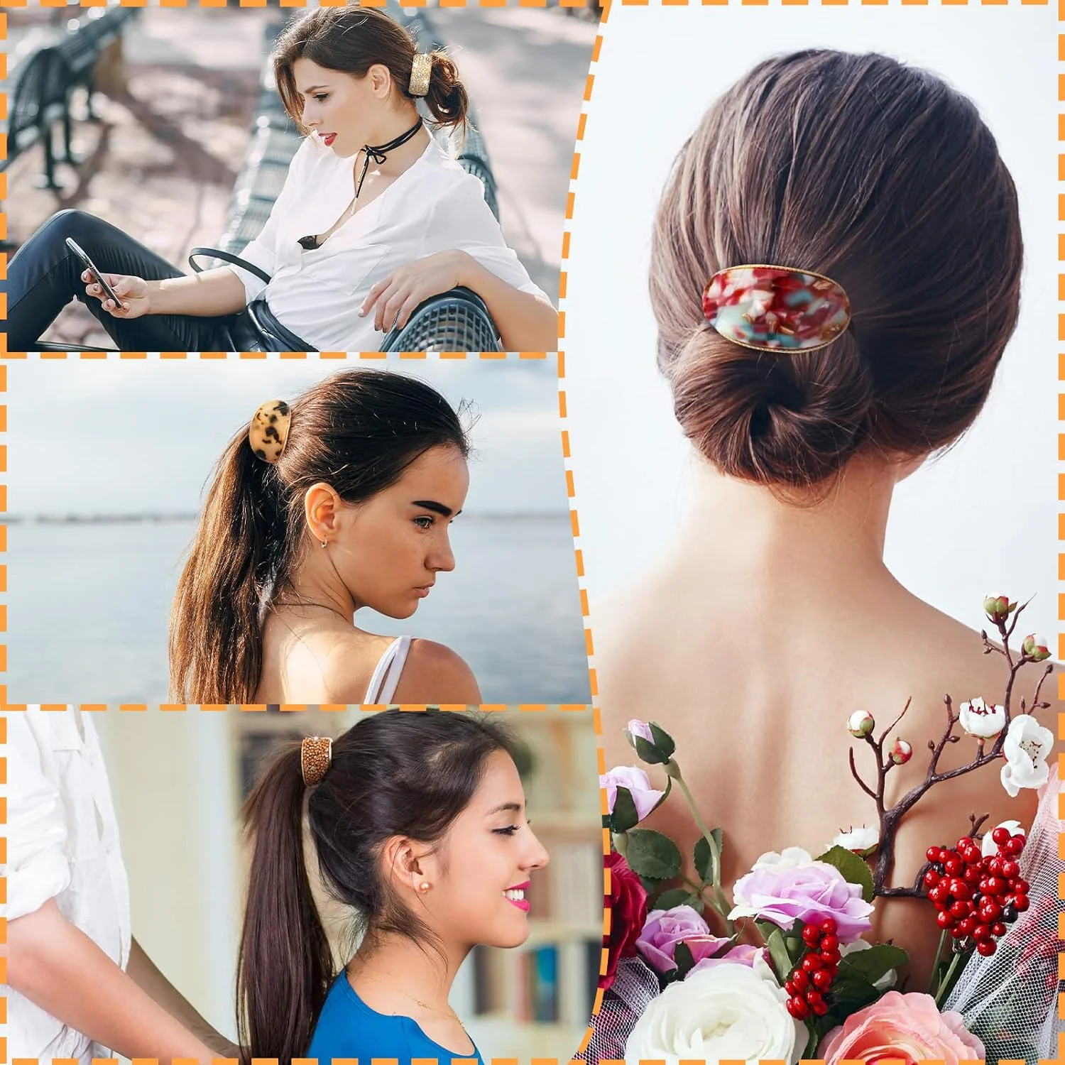 Mode Acetat Geometrische Halbkreis Schnalle Haar Seil Frauen Pferdeschwanz Halter Haar Krawatten Elastische Gummiband Faul Wind Kopfschmuck – Detail 3