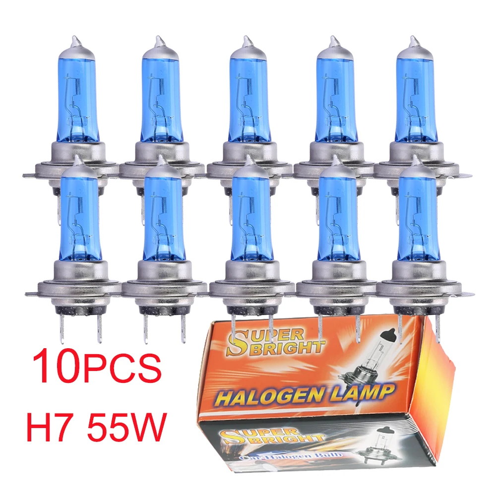10PCS H7 12V 55W Halogen Lights Car Bulbs 5500K6000K Super Brights H7