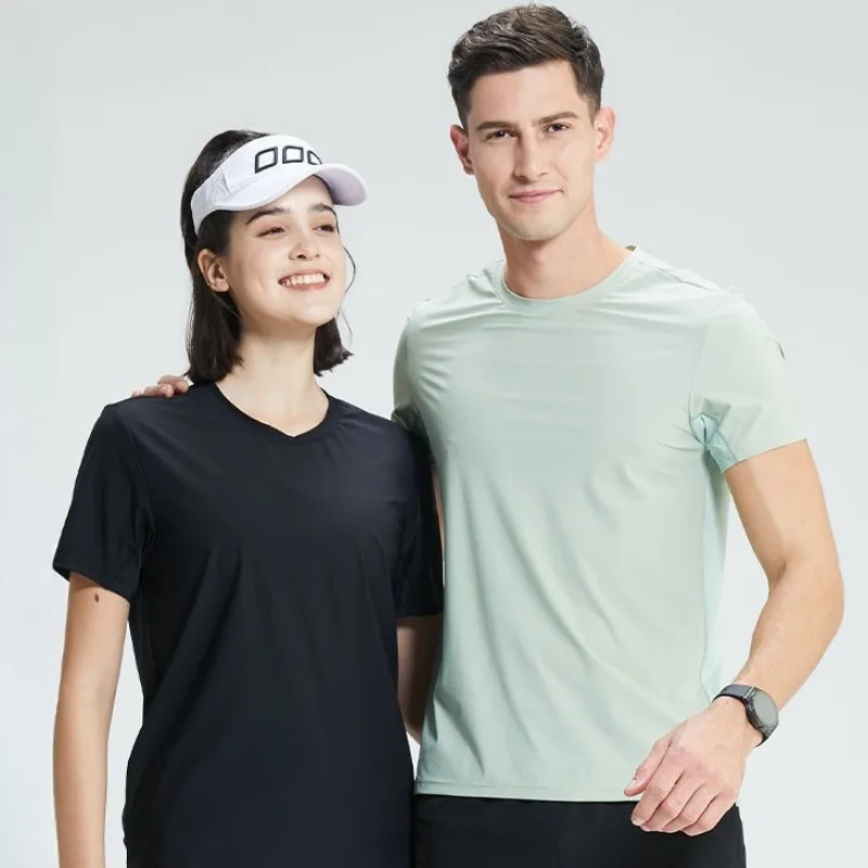 Solid Color Elastic T-shirt Breathable Mesh Splicing Fitness Clothes Running Quick-drying Clothes Sports Short-sleeved Men