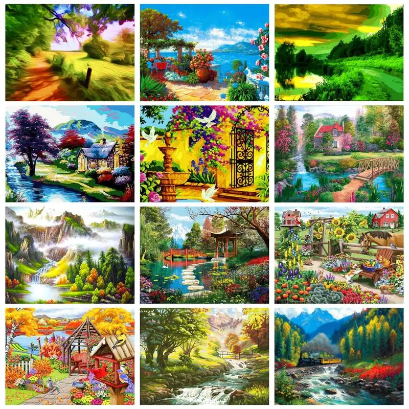 CHENISTORYAcrylicPaintByNumberFrameForestGardenGrassForAdults