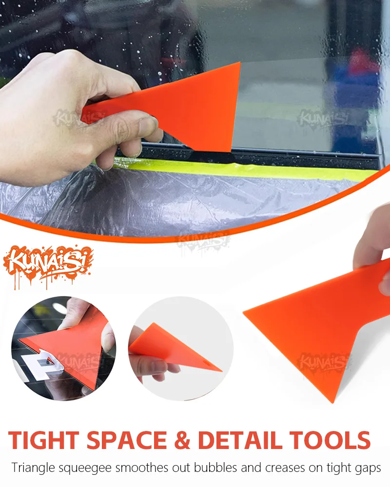 KUNAISI Auto Vinyl Wrap Tools Set Fenster Tönung Kit Neue Orange Gummi Rakel Film Anwendung Aufkleber Cutter Reinigung Wischer Werkzeuge – Detail 4