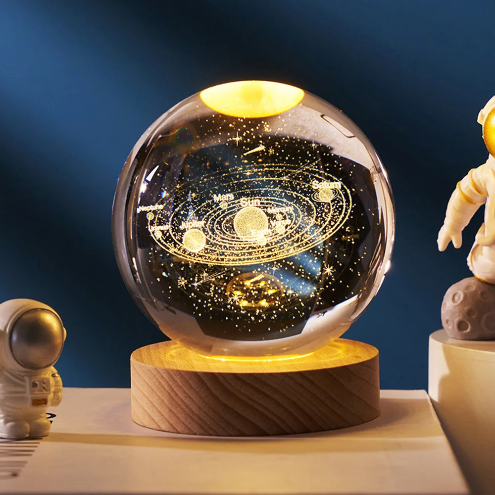 

Glowing Planetary Galaxy Astronaut Crystal Ball Night Lights USB Power Warm Bedside Light Christmas Kid Gift Night Lamp