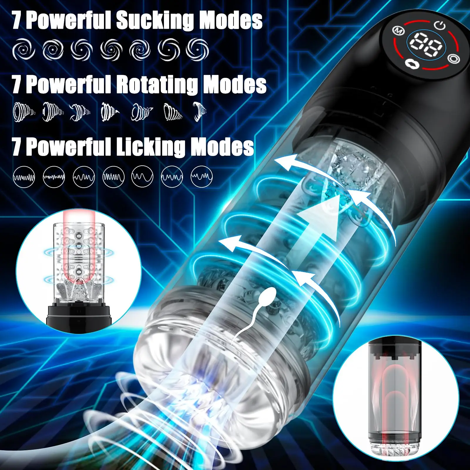 LCD Automatic Rotation Male Masturbator Sucking Licking 6s Vacuum Penis Pump Water SPA Real Pocket Pussy Sex Toys For Men 18