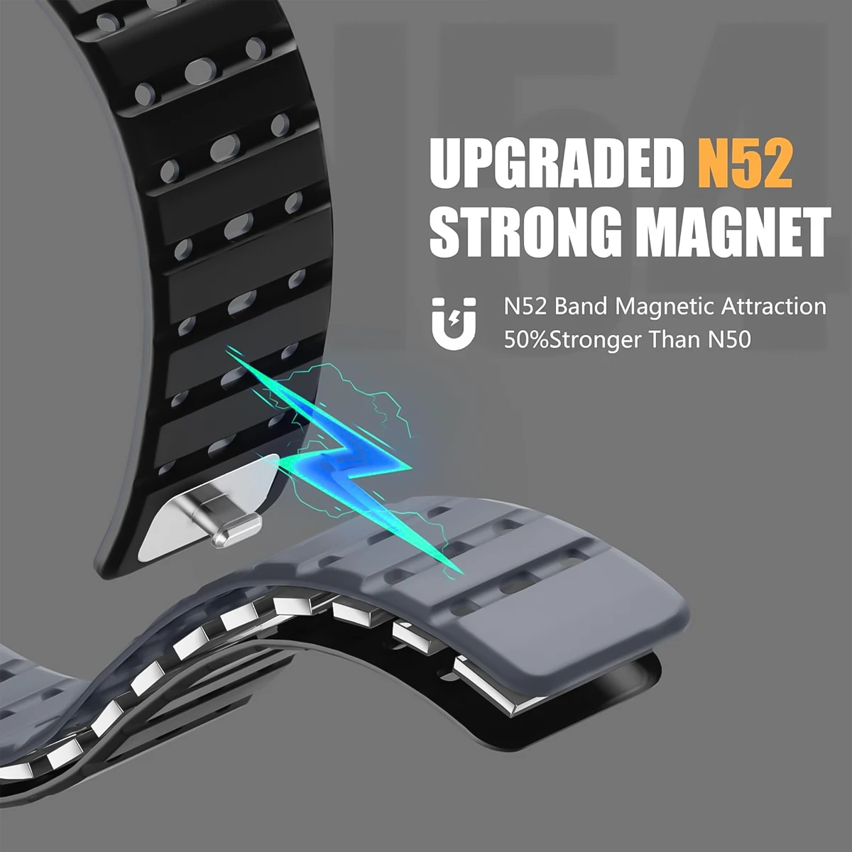 Sport Breathe Magnetic Silicone Watch Band with No-Gap Curved End Design