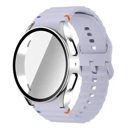 Silicone Band with Tempered Glass Screen Protector & PC Case Cover - Enhanced Watch Kit - Galaxy Watch 7 44mm (Official Purple S)