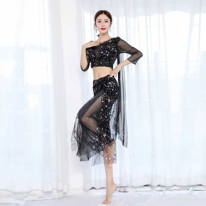 

Belly Dance Sequin Long Skirt Set Performance Stage Dance Gauze Suit Carnaval Disfraces Adults Sexy Girl Carnaval Bresil Costume