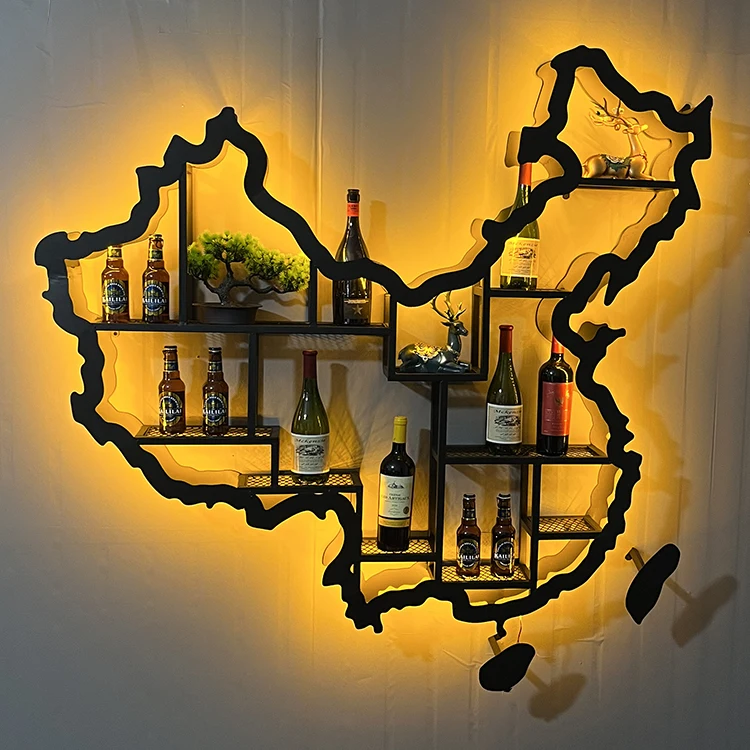 Wine cabinet wall hanging bookshelf wrought iron luminous