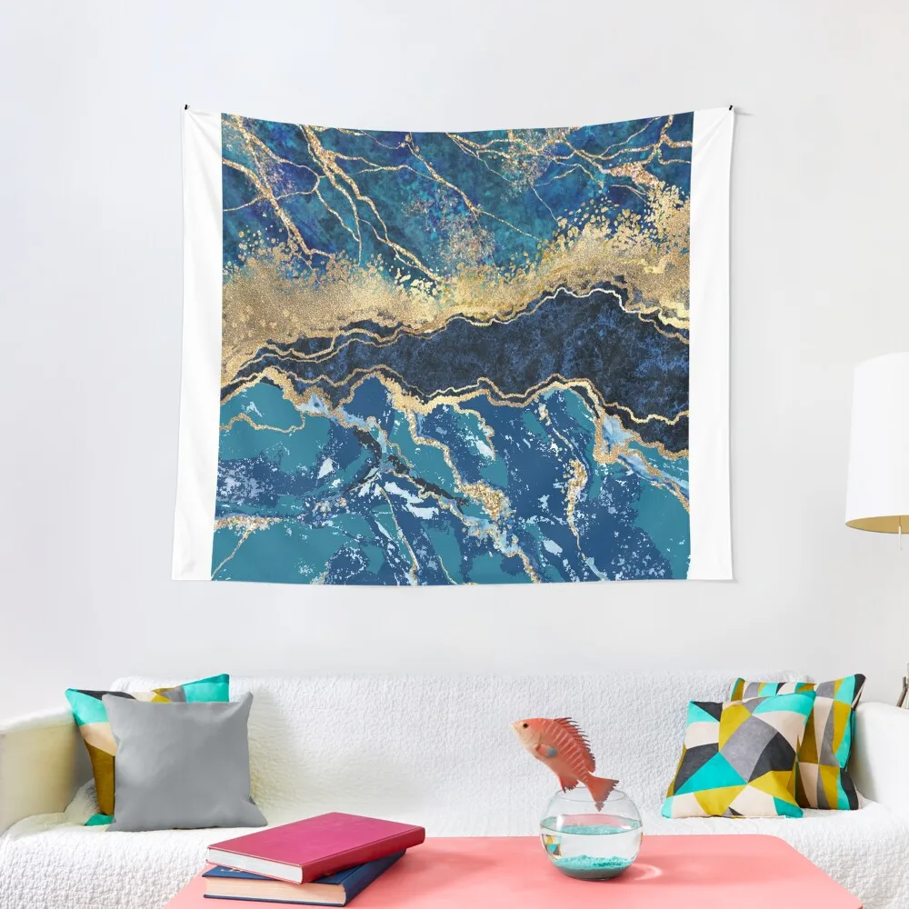

blue white and gold marble pattern Tapestry Aesthetic Room Decor Korean Home Supplies Christmas Decoration