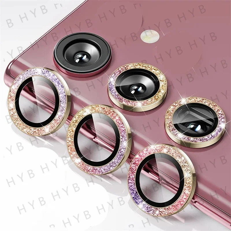 Glitter Diamond Metal Camera Protector Ring Case with Tempered Glass Lens