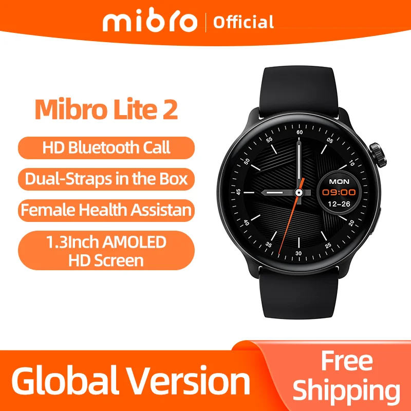 Mibro Lite2 ووتش الذكية العالمية نسخة عالية الدقة بلوتوث 1.3 بوصة شاشة  AMOLED AOD 2ATM للماء الرياضة ووتش الذكية للرجال - AliExpress