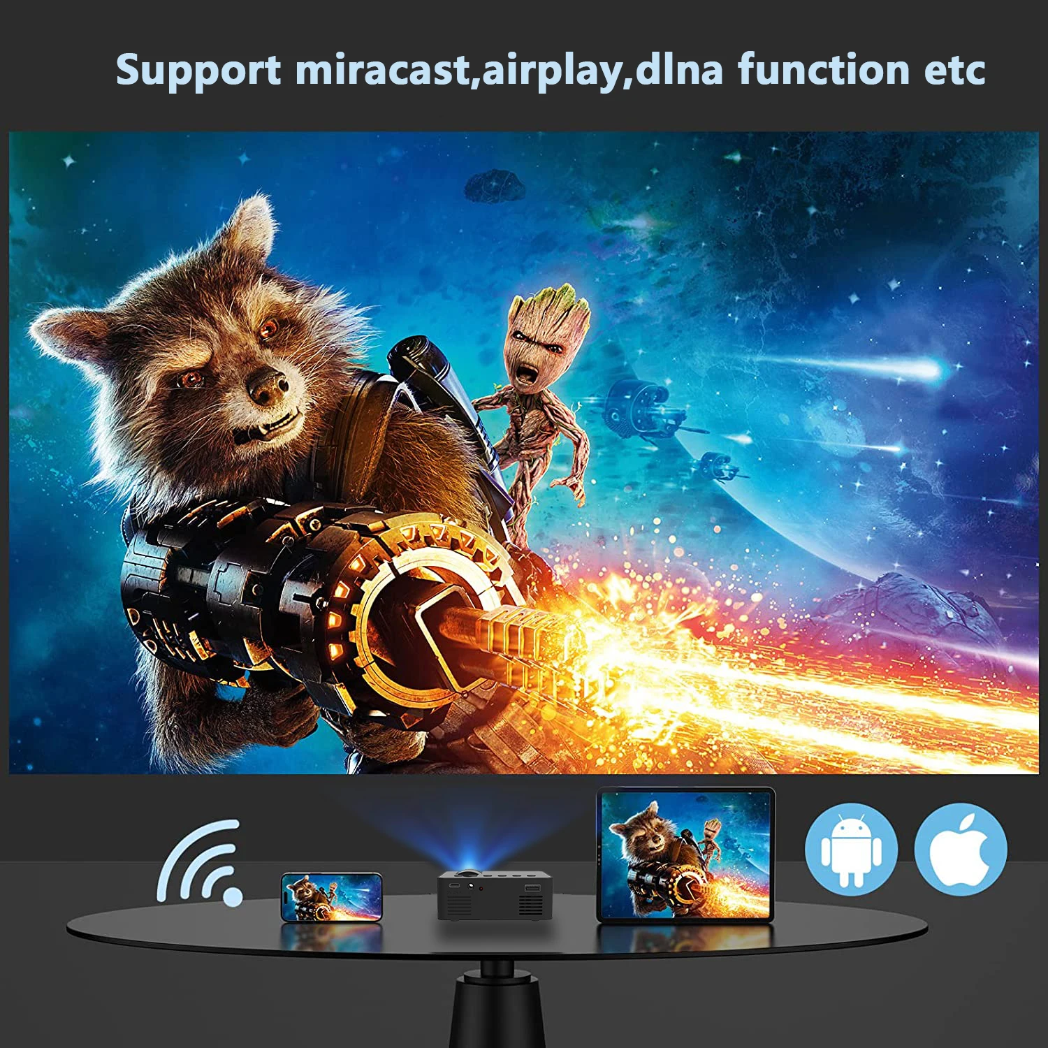 Mini Projetor Portátil ao ar Livre Yt100 Android Wi-fi Inteligente Hd1080p Completo Escritório Cinema em Casa Filme sem Fio Mesma Tela - Image 6