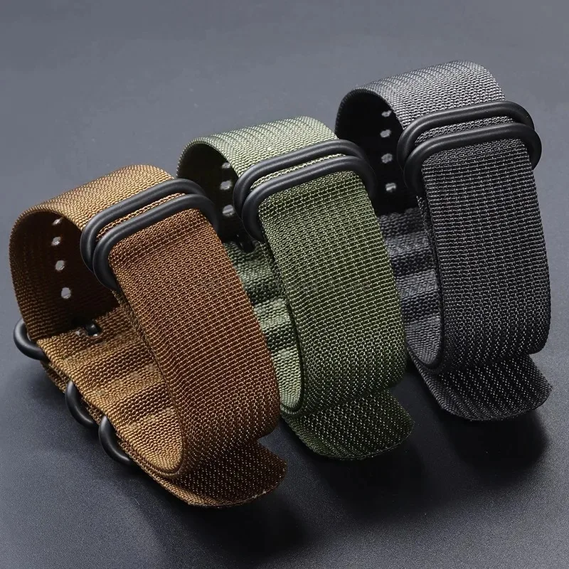 Nylon Braided Watch Bands with 5-Ring Buckle - Woven Canvas Strap Replacement