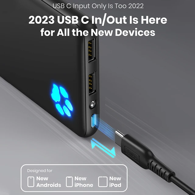 2x) Portable Charger 10000mAh Power Bank High-Speed USB-C BI-B41 w/  flashlight