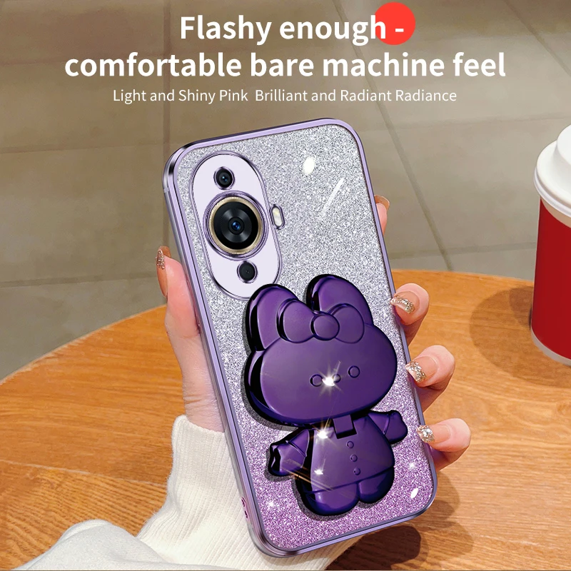 Honor8 Glitter Kaninchen Make-Up Spiegel Halter Fall Für Huawei Honor X8 8 X30 X40 X10 X20 50 9a 9 pro Weiche Abdeckung_voghion.com