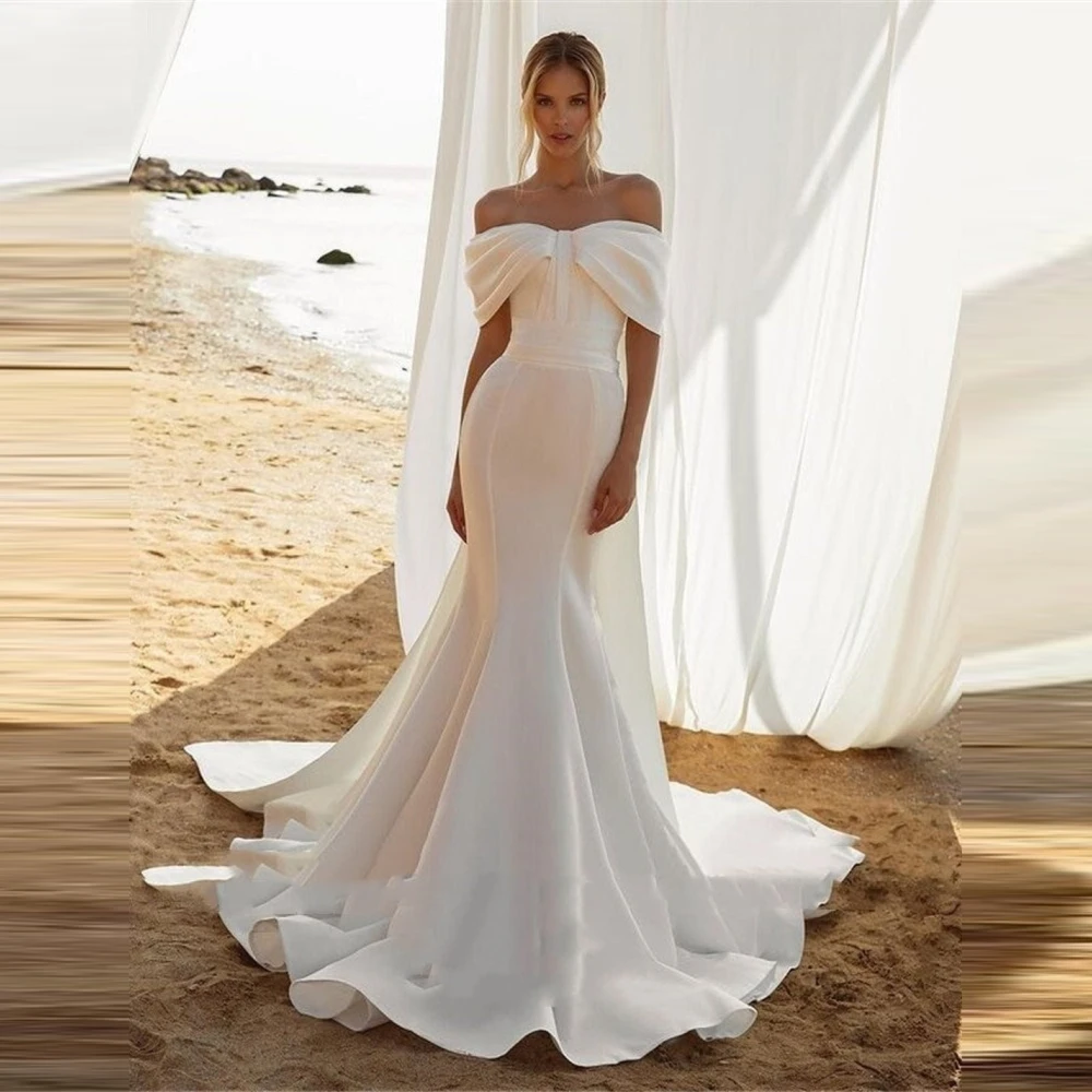 

SONDR Off Shoulder Custom Made Wedding Gown Satin Mermaid Bohemian Ivory Romantic Brides Vestido De Noiva Women Bridal Dresses