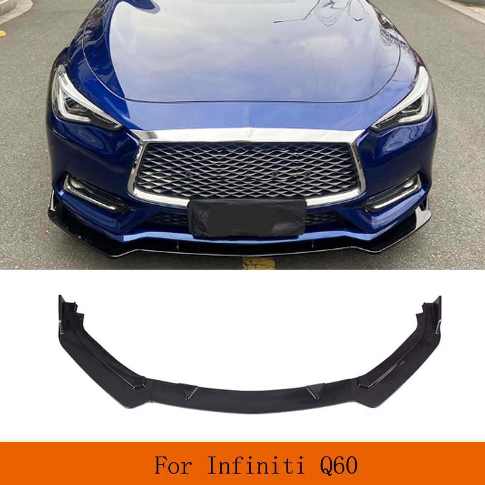 

ABS Black Front Bumper Lip Chin Spoiler Splitters For Infiniti Q60 Coupe 2016-2021 3PCS Car Front Bumper Lip Spoiler Apron Guard