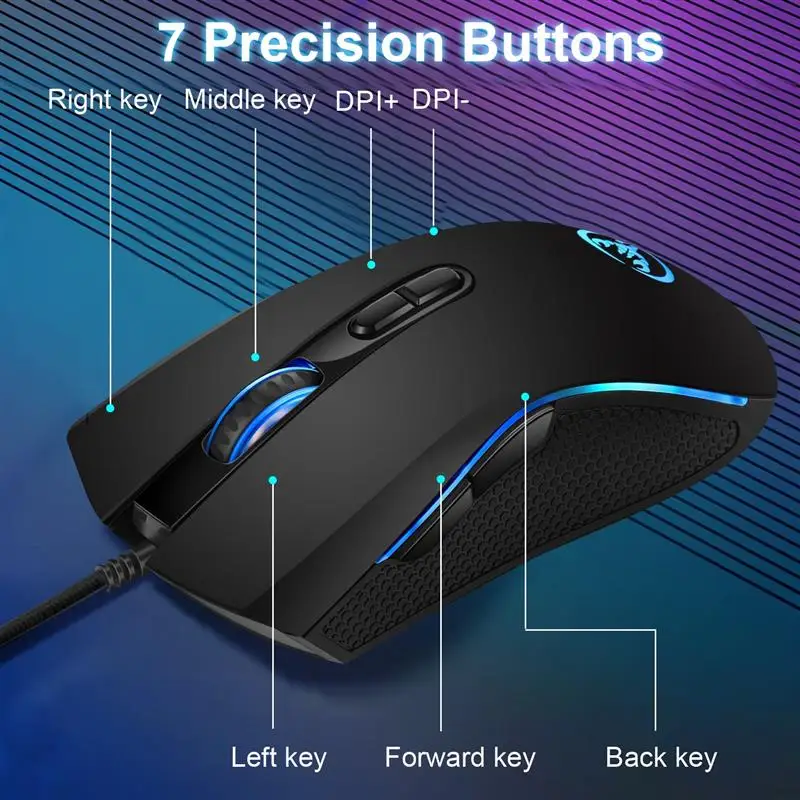 

Мышь компьютерная игровая Проводная с RGB-подсветкой и 4 регулируемыми кнопками