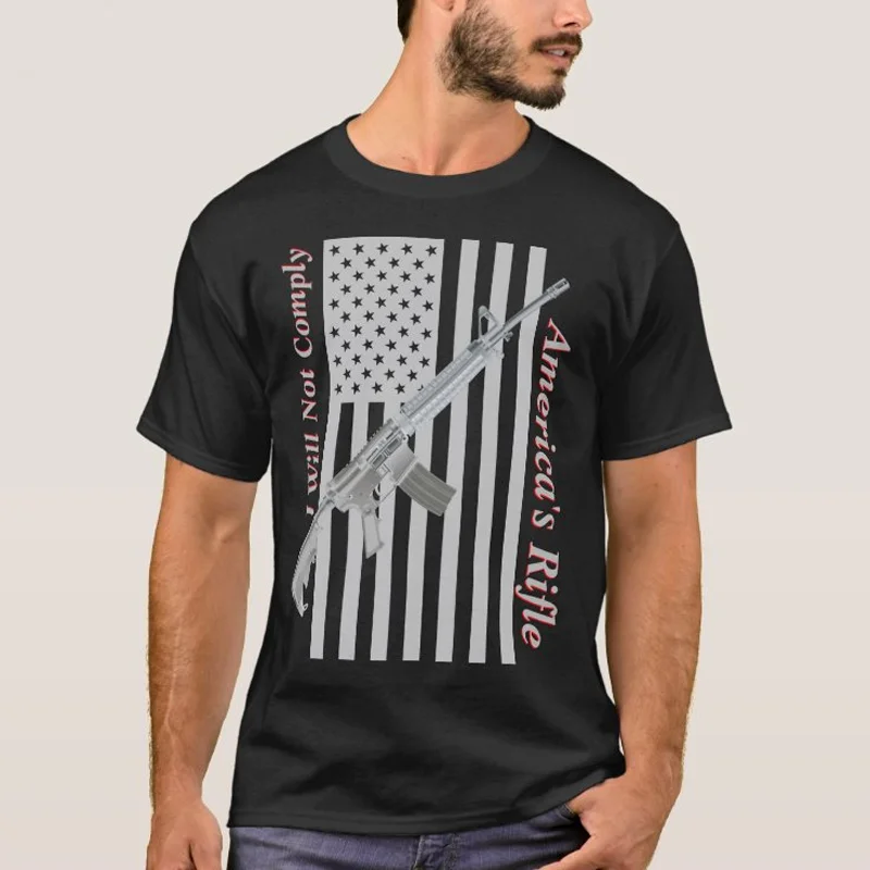 

I Will Not Comply Americas Rifle USA Flag T-Shirt 100% Cotton O-Neck Summer Short Sleeve Casual Mens T-shirt Size S-3XL