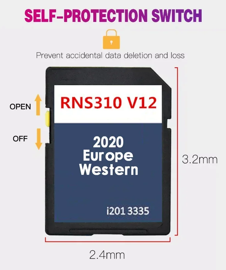 RNS 310 V12 서유럽 차량용 (폴로 6R 2009-2017년식) 지도 SD 카드 커버 네덜란드 노르웨이 오스트리아 폴란드