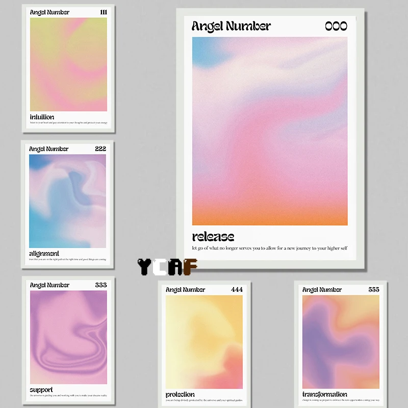 Set Di Serie Di Numeri Di Angelo Poster Abbondanza Wall Art Celestial 888 Angel Number Print Angel Aura Gradient Colorful Wall Art Decor