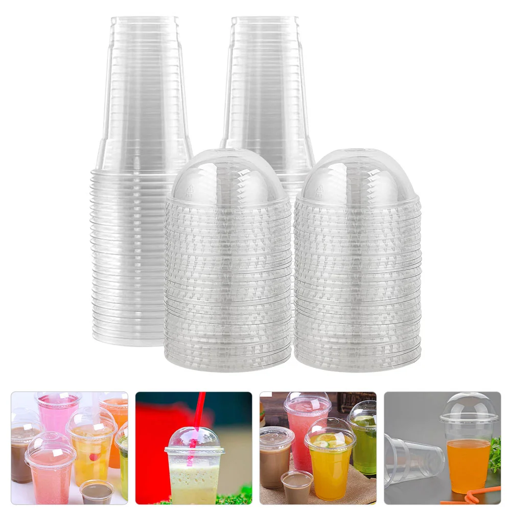 50 Pcs Cup with Disposable Lid Plastic Mug Shot Glasses Portable Clear Cups Multi-function Juice Lids Mini and Straw
