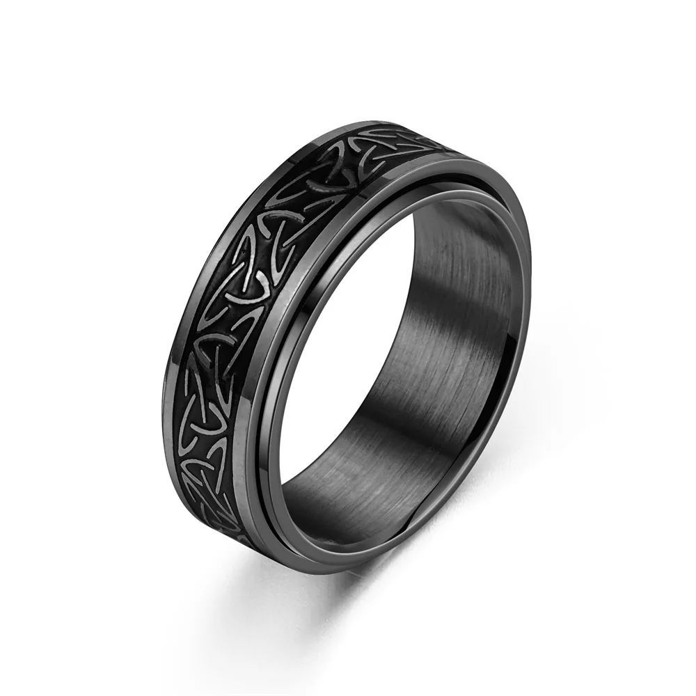 Stainless Steel Ring Finger Ring Fidget Spinner Ring Anti Stress Knuckle Viking Characters Enamel Spinning Rotating Anxiety Control Bague Homme