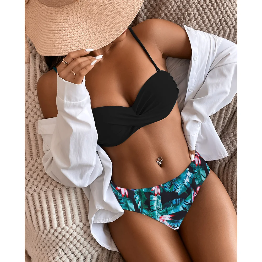 Women Bikini Set Leopard Floral Print Beach Bathing Suits Push up Summer Two Pieces Low Waist