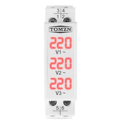 DIN Rail Voltage Meter with LED Digital Display and Indicator - AC 40 - 500V (Not Transparent)