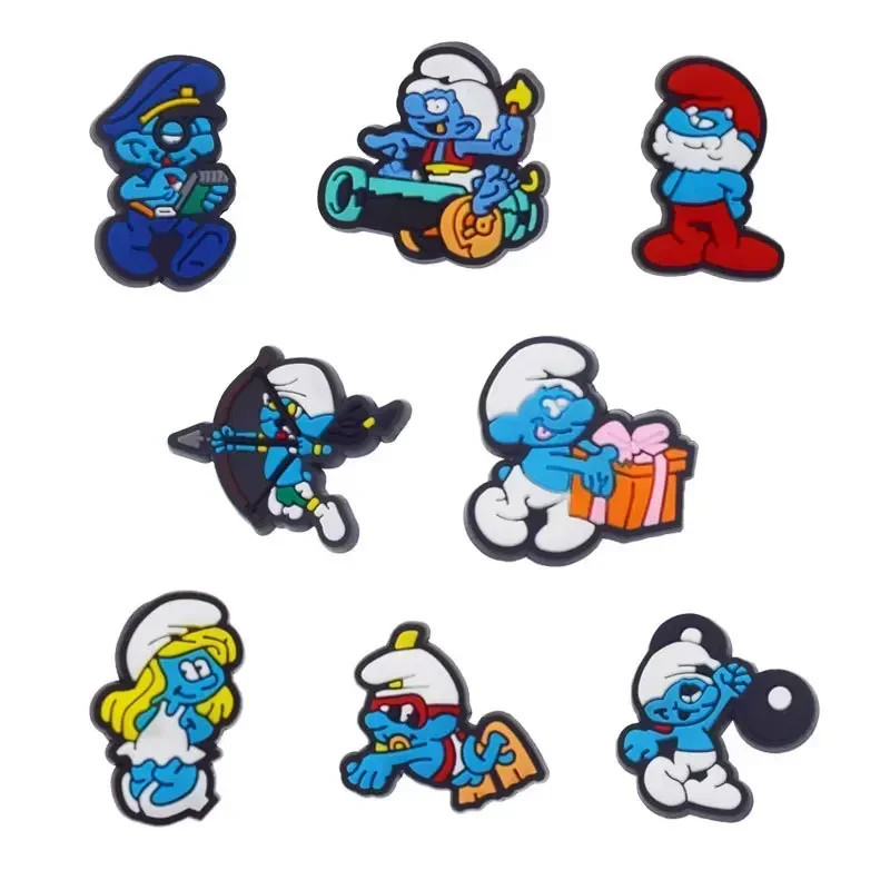 8 Pz/Set Smurf Film Shoe Charms Pvc Set Crocs Accessori Cartoon Shoe Decoration Per Croc Jibz Kids Party Halloween X-Mas Gifts