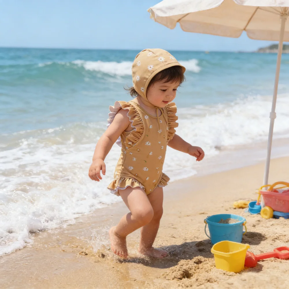 EezKoala Einteiliger Badeanzug für Kinder, Sonnenschutz, schnell trocknend, Baby-Surfanzug für Mädchen, Badebekleidung, Kleinkind-Badeschwimmtuch