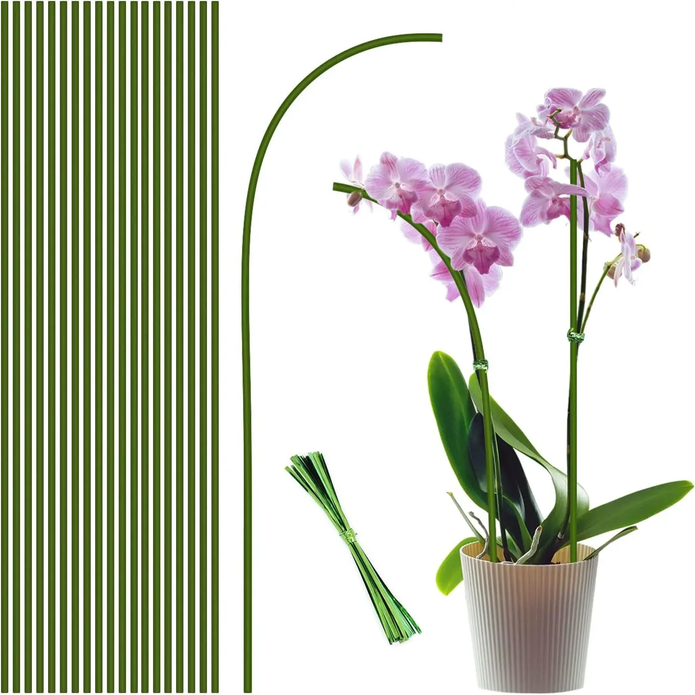 40cm Plant Stakes Garden Green Bendable Single Stem Plant Support Stakes Indoor and Outdoor Plants Floral Support