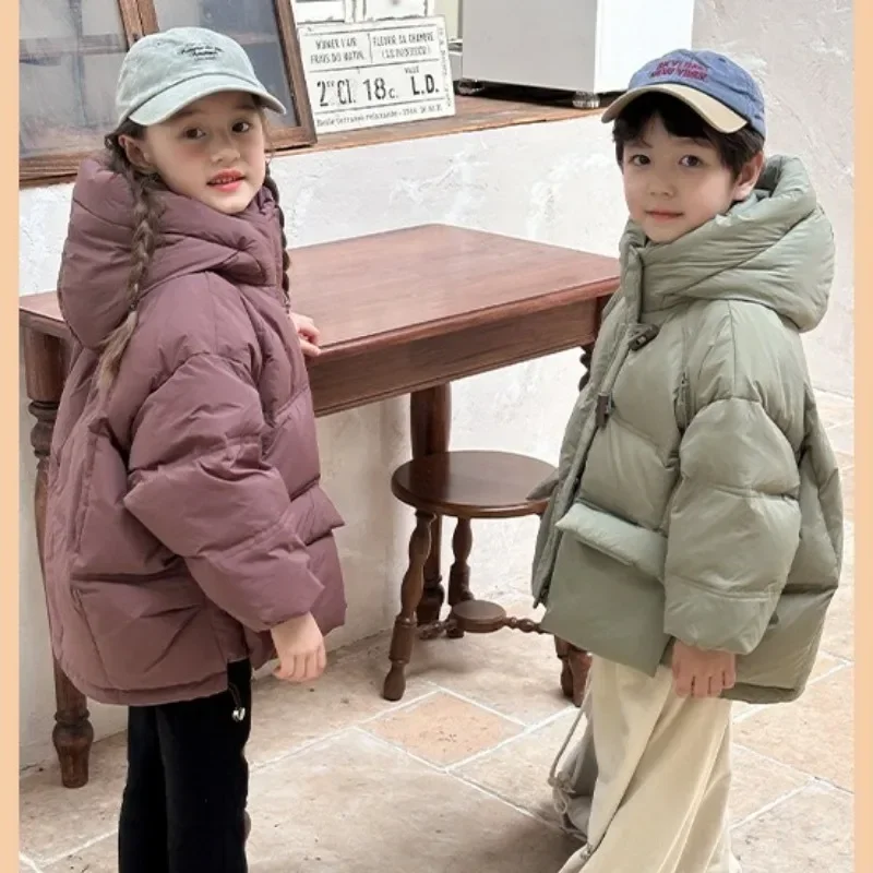 New Korean Kids Duck Down Hooded Jackets Winter Thicken Warm Girls Boys Casual Down Coats Children Outerwear Windproof Overcoats