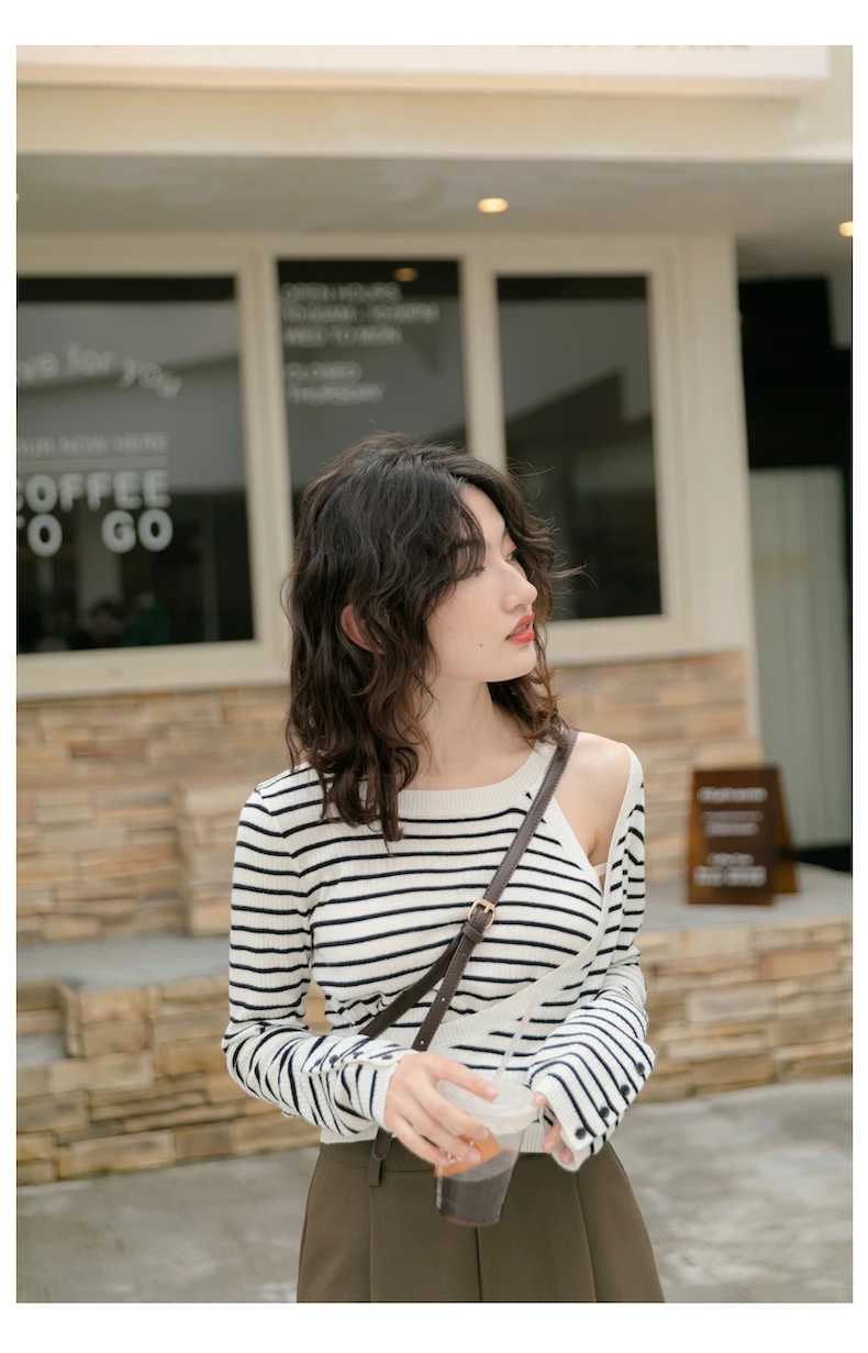 Primavera e Outono Fino de Mangas Falso de Duas Camisola Listrada Feminina Pulôver Coreano Ins Compridas Peças Mulher Camisolas Jumpers 2022 33 Online shopping