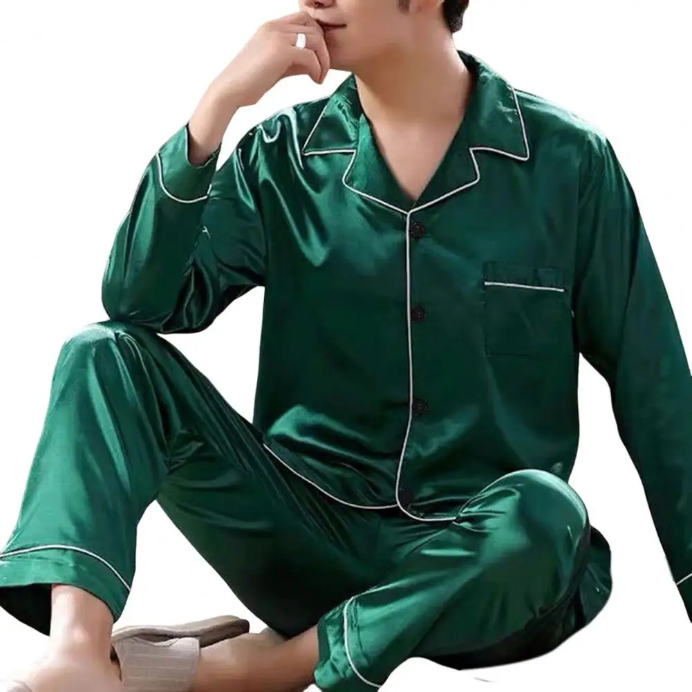 Ensemble de pyjamas pour hommes avec boutons, vêtements de maison confortables, coupe décontractée, document solide, glace, 1 ensemble