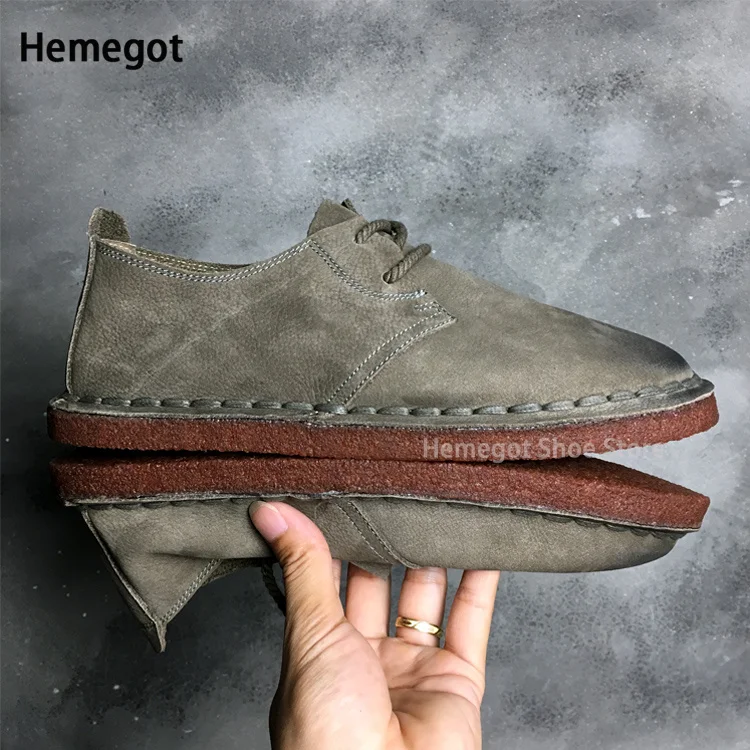 Khaki Leather Soft-Soled Cowhide Casual Shoes for Men Vintage British Handmade Cowhide Soled Men's Driving Leather Shoes 3