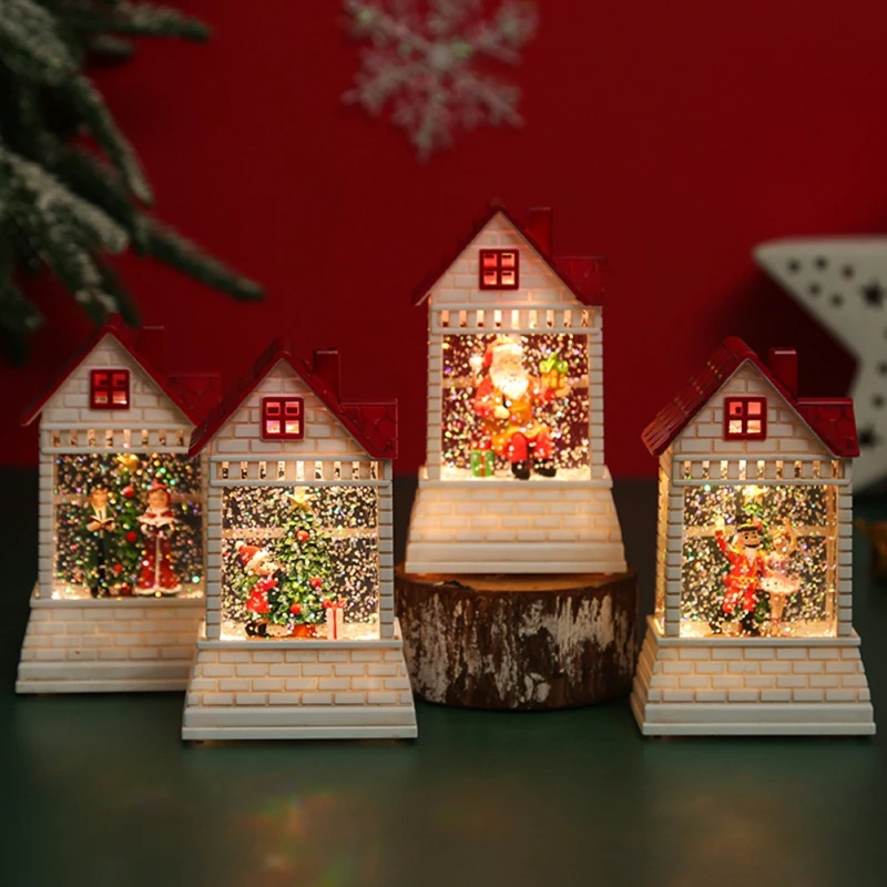 Christmas Glow Cabin Ornament White European-Style Christmas House Model Holiday Home Decor With Lights Bar Party Decorations