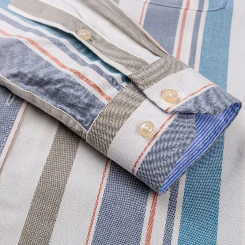 M~7XL High Quality 100% Cotton Oxford Mens Plaid Shirts Man Embroidery Casual Long Sleeve Shirt for Men White Blue Dress Shirt