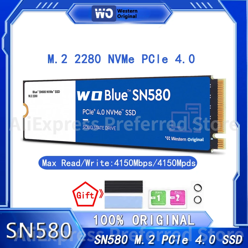 

Western Original SN580 SSD Blue NVMe 500GB 1TB 2TB 4TB 8TB PCIe4.0 4150MB/s M.2 2280 Drives for PS5 Laptops Computer PC
