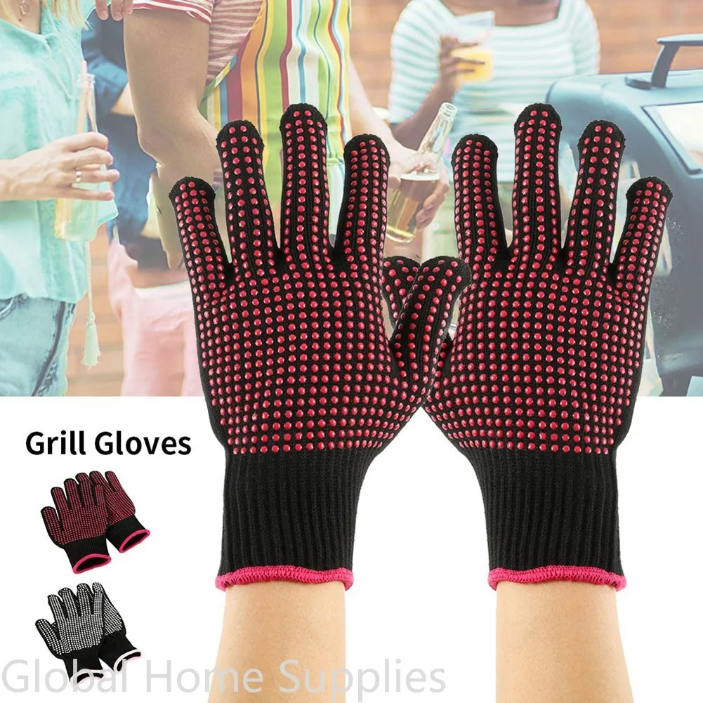 

1 Pair Barbecue Anti-scald Gloves Heat Resistant BBQ Oven Gloves Kitchen Fireproof Anti-slip Gloves For Cooking
