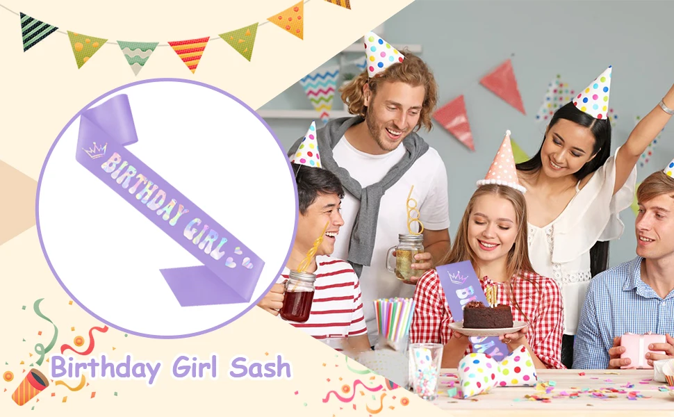 Glitzer-Geburtstagsmädchen-Schärpe Lila Partydekoration für Frauen Happy Birthday Schärpe für Süße 16., 18., 21. Geburtstagsgeschenke – Detail 1