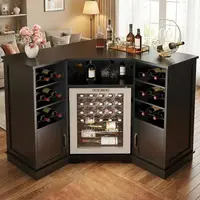 40 Black Oak Home Bar Cabinet with Mini Ridge, Wine Racks & Storage for Kitchen or Living Room 2