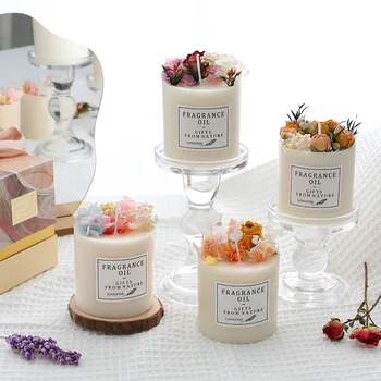 Tropical Orchard Passion Fruit Scented Candles Gardenia Lavender Vanilla Peach Blue Wind Chimes Champagnes Jasmine Fragrance Soy Wax Smoke Free Scented Candles Aromatherapy Candles with Dried Flowers Romantic Wedding Party Home Decoration Exquisite Gift 2