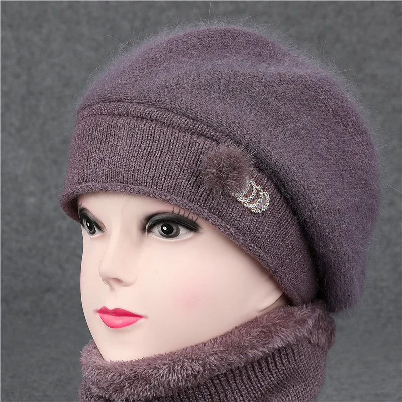 

Women Winter Hat Middle Aged Elderly Hats Winter Thickened Warm Elderly Rabbit Hair Beret Grandma Old Lady Mother Wool Cap
