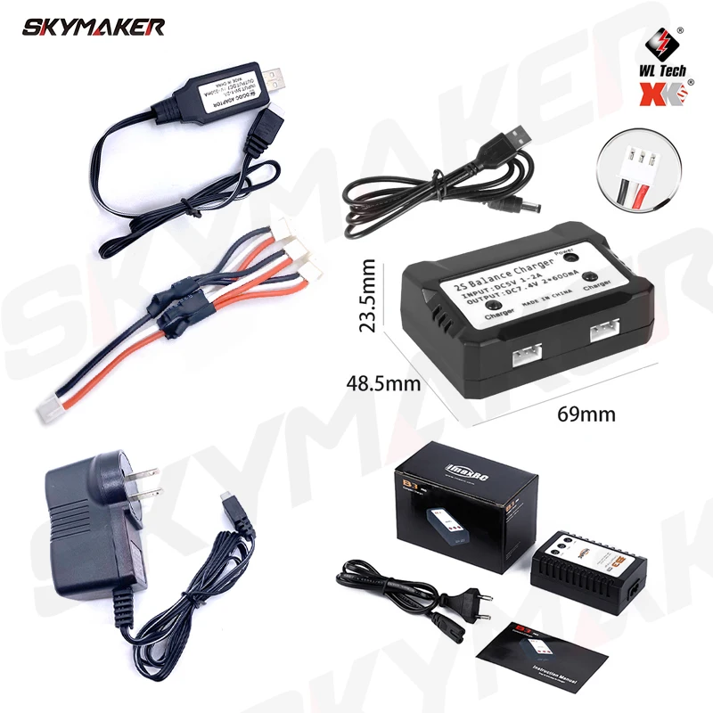 Wltoys Original Lipo Battery 7.4V 400mAh 20C 1/28 RC Car Lipo Battery For 284161 284010 284131 K969 K989 Parts 2S Charger