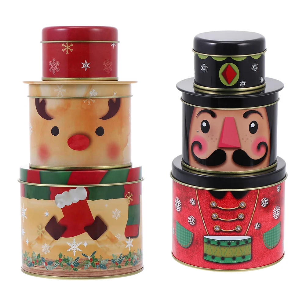 

Christmas Snowman Candy Jar Xmas Gift Boxes Three-Layer Tinplate Candy Box Xmas Candy Box Biscuits Container