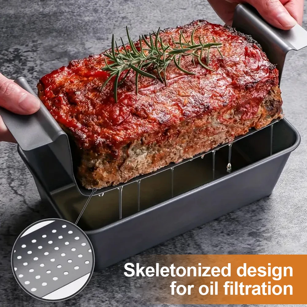 Non Stick Meatloaf Pan W/ Drainage Tray Meat Pie Metal Baking Pan Toast Mold Household Bread Pan for Whole and French Bread