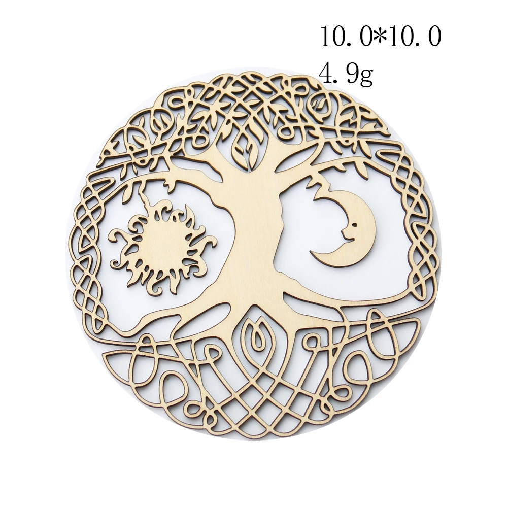 2PCS Chakra Wooden Board Tree of Life Sacred Pendulum Plate Wall Yoga Meditation Crystal Base Coaster Metaphysical Altar Pad
